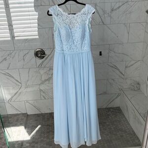 Azazie Elly (older style) Light Blue Lace Maxi Dress